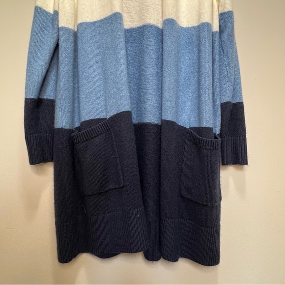 Michael Michael Kors Blue & White Duster Open Front Cardigan Sweater Size Large - Picture 5 of 9